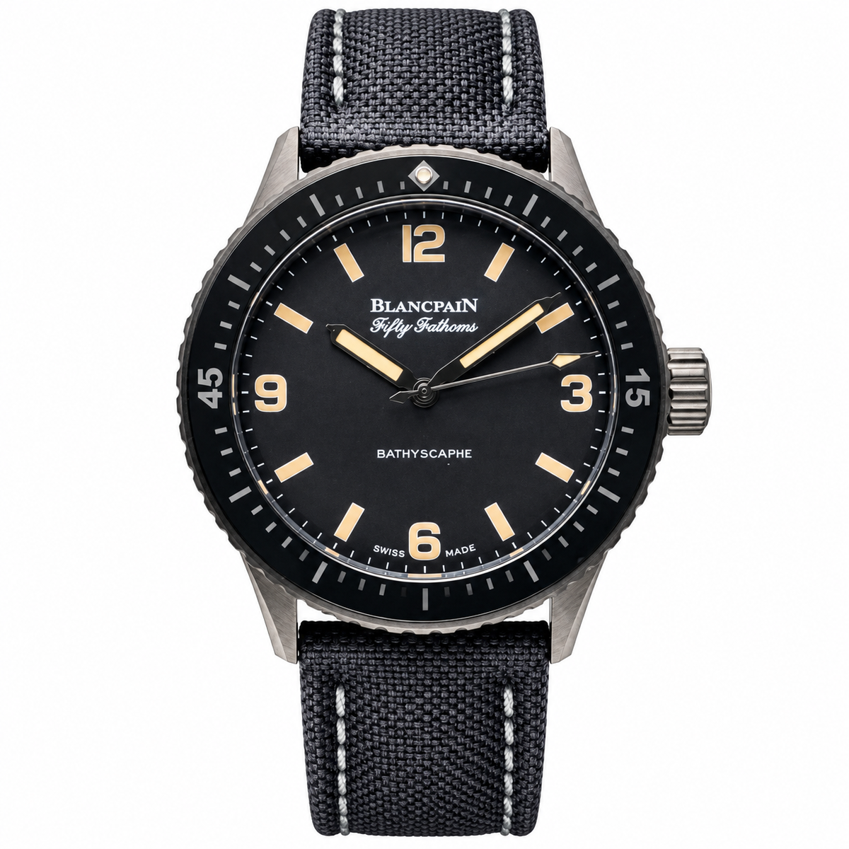 Blancpain Fifty Fathoms Bathyscaphe Black Dial Vintage Canvas Watch