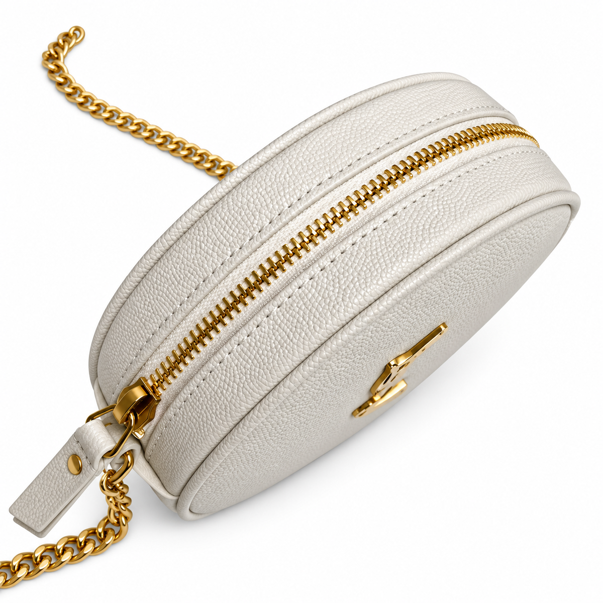 YSL Saint Laurent Vinyle Round Chain Bag in Cream Matelassé Leather