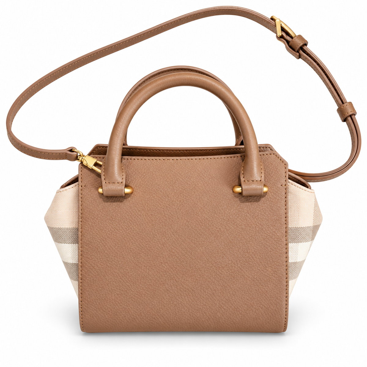 Burberry Tan Check-Panel Top Handle Crossbody
