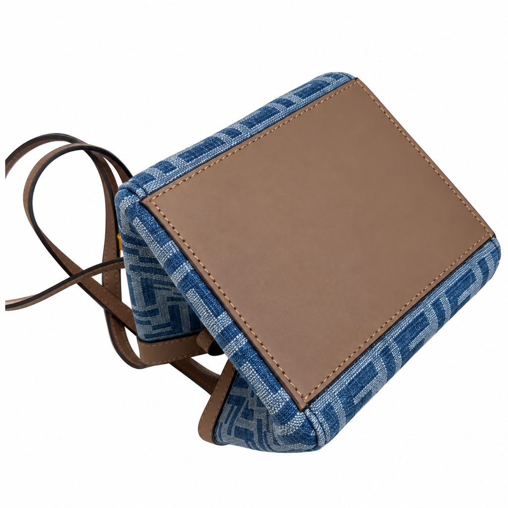 Fendi FF Elongated Shoulder Bag – Jacquard Canvas & Leather Trim, Flap Closure, 27cm