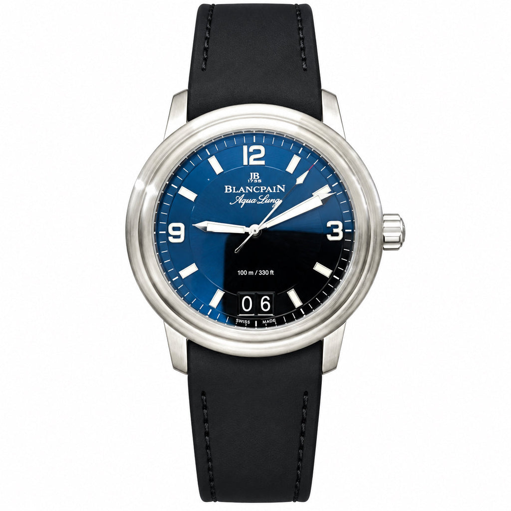 Blancpain Aqua Lung Blue Black Dial Jump Date Rubber Strap Sport Watch