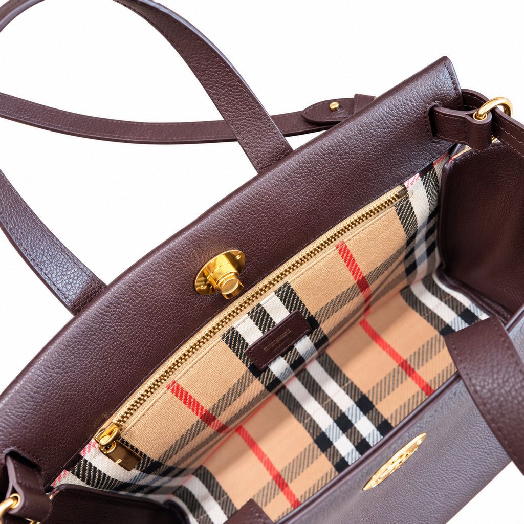 Burberry Check-Panel Dark Brown Top Handle Bag