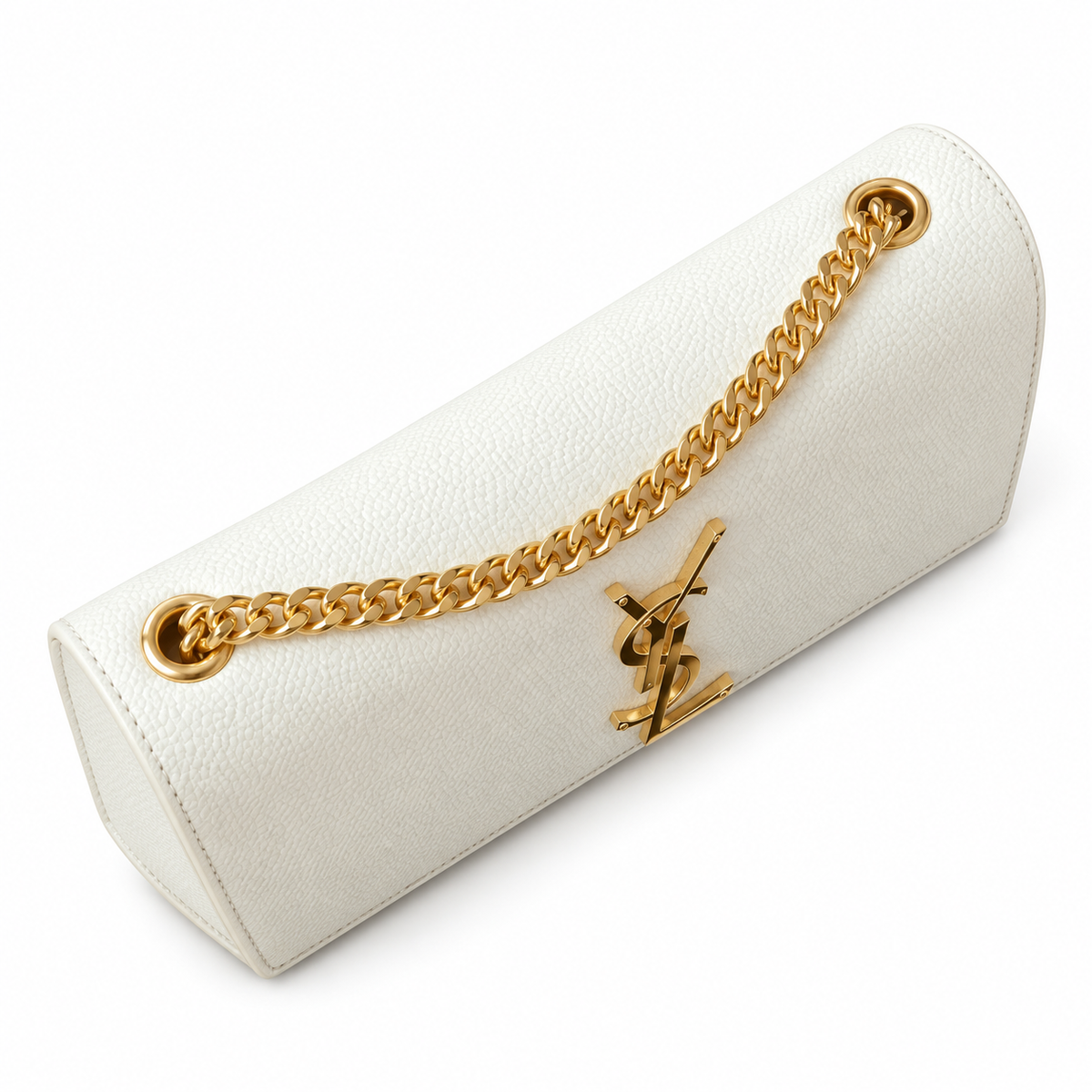 Saint Laurent YSL Kate Chain Wallet – Cream Suede Gold