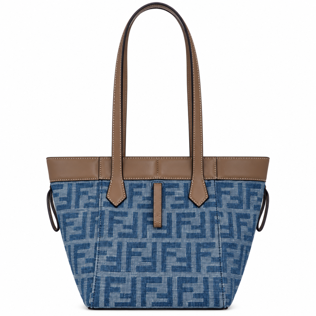 Fendi FF Elongated Shoulder Bag – Jacquard Canvas & Leather Trim, Flap Closure, 27cm