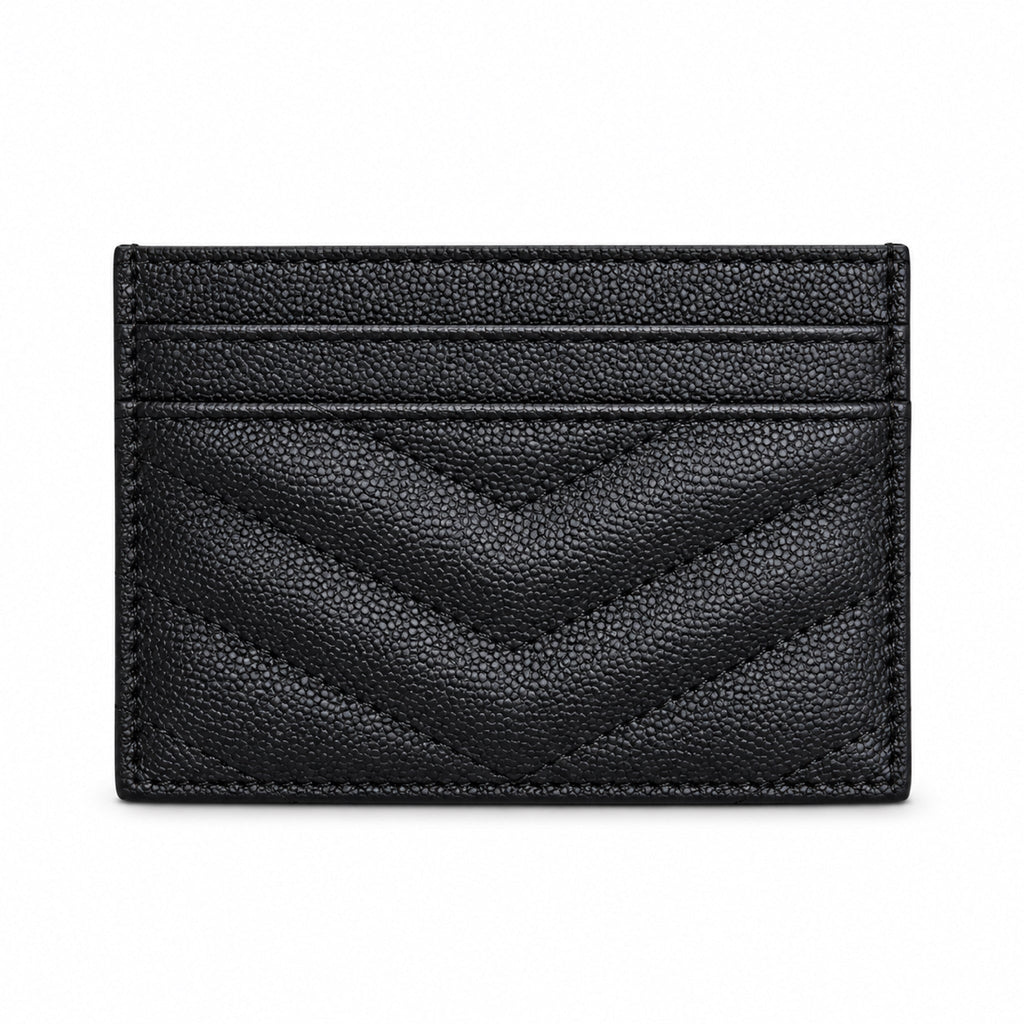 YSL Cassandre Card Holder – Black Grain Leather