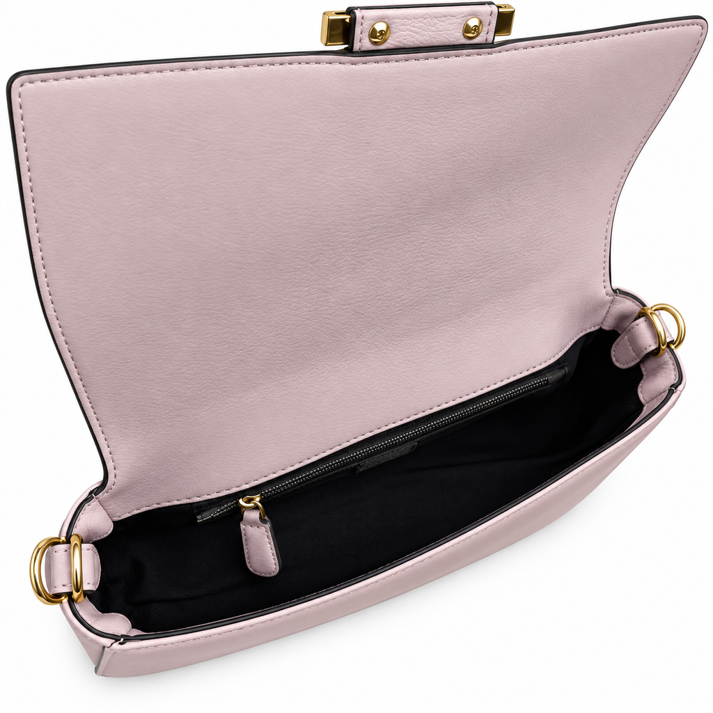Fendi FF Elongated Shoulder Bag – Jacquard Canvas & Leather Trim, Flap Closure, 27cm
