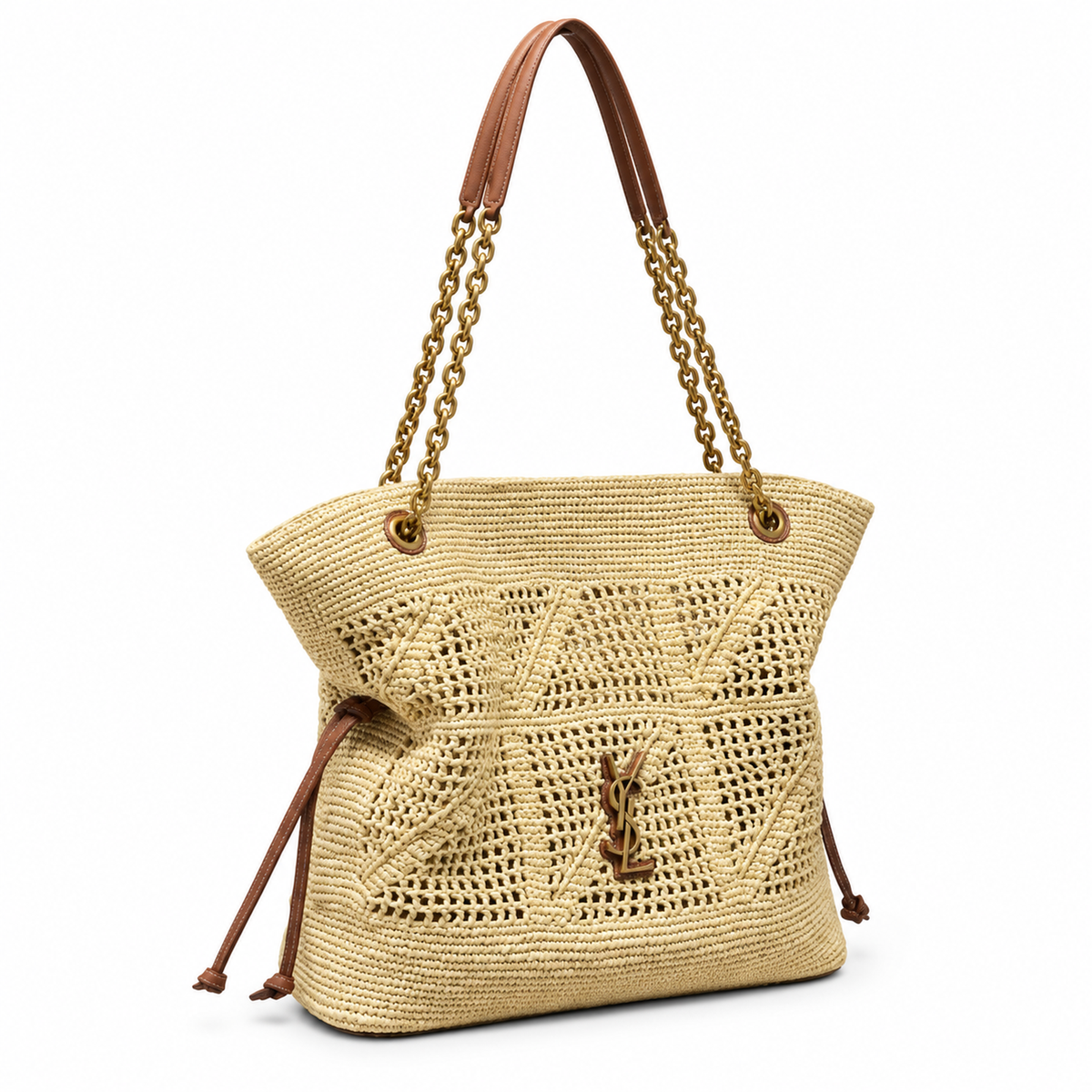 YSL Saint Laurent Bougeoir Tote in Natural Raffia and Tan Leather