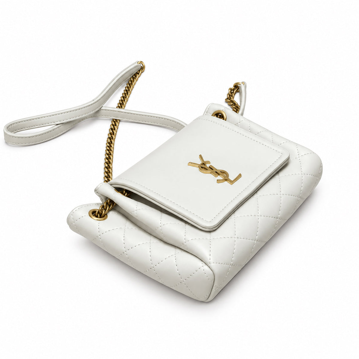 Saint Laurent Nolita Quilted Chain Bag in White