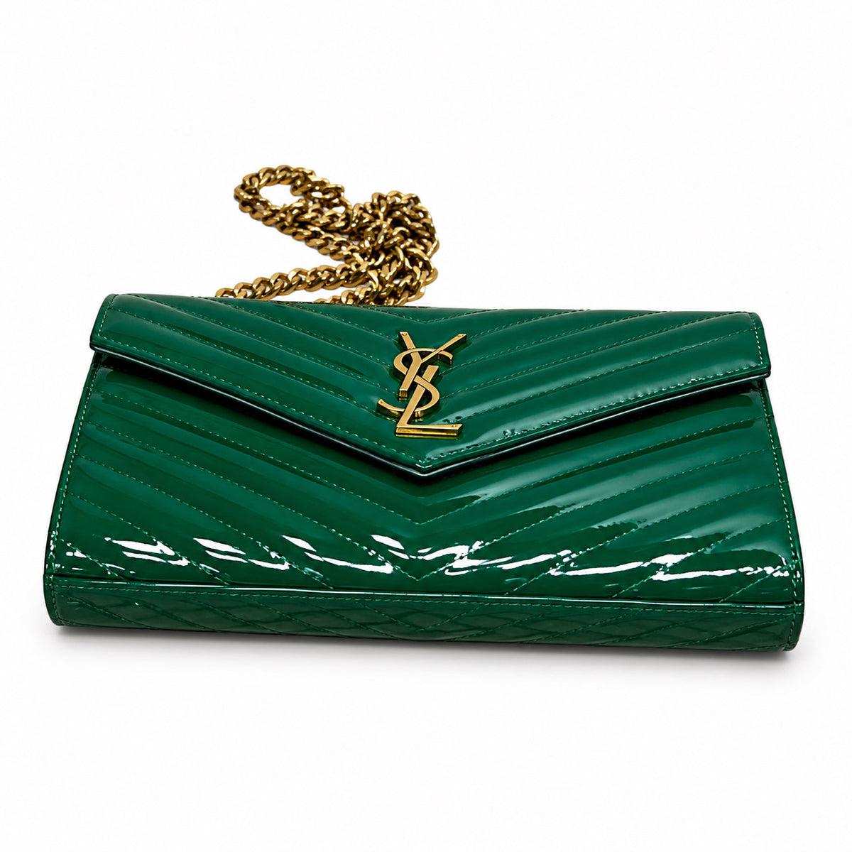Saint Laurent Monogram Envelope Bag – Green Patent