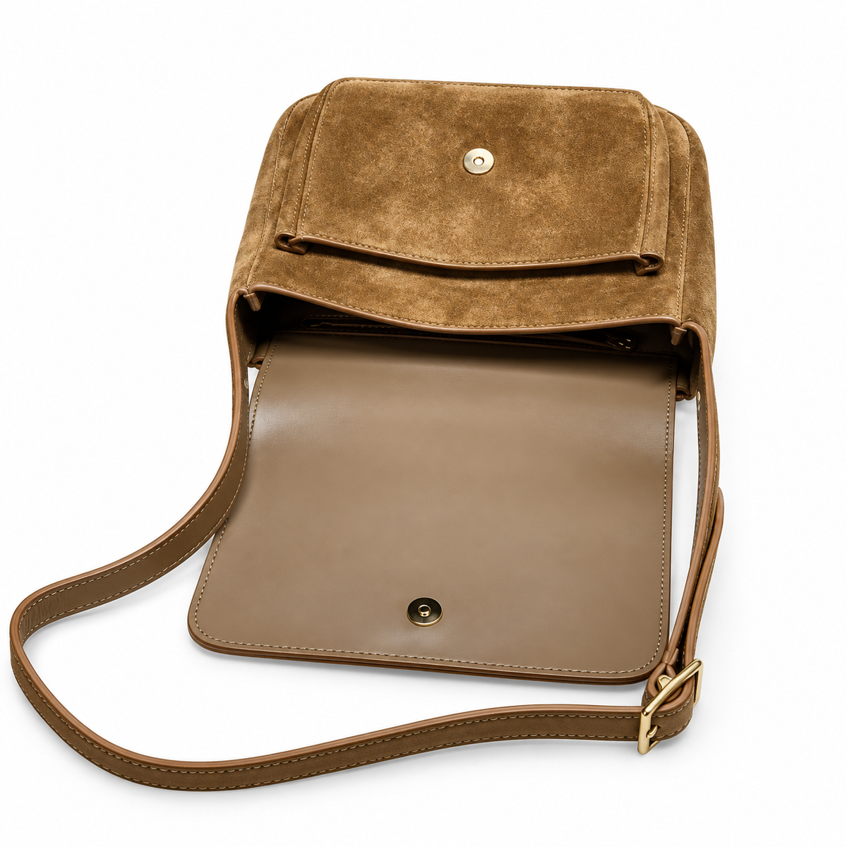 YSL Saint Laurent Solferino Suede Crossbody Bag Camel