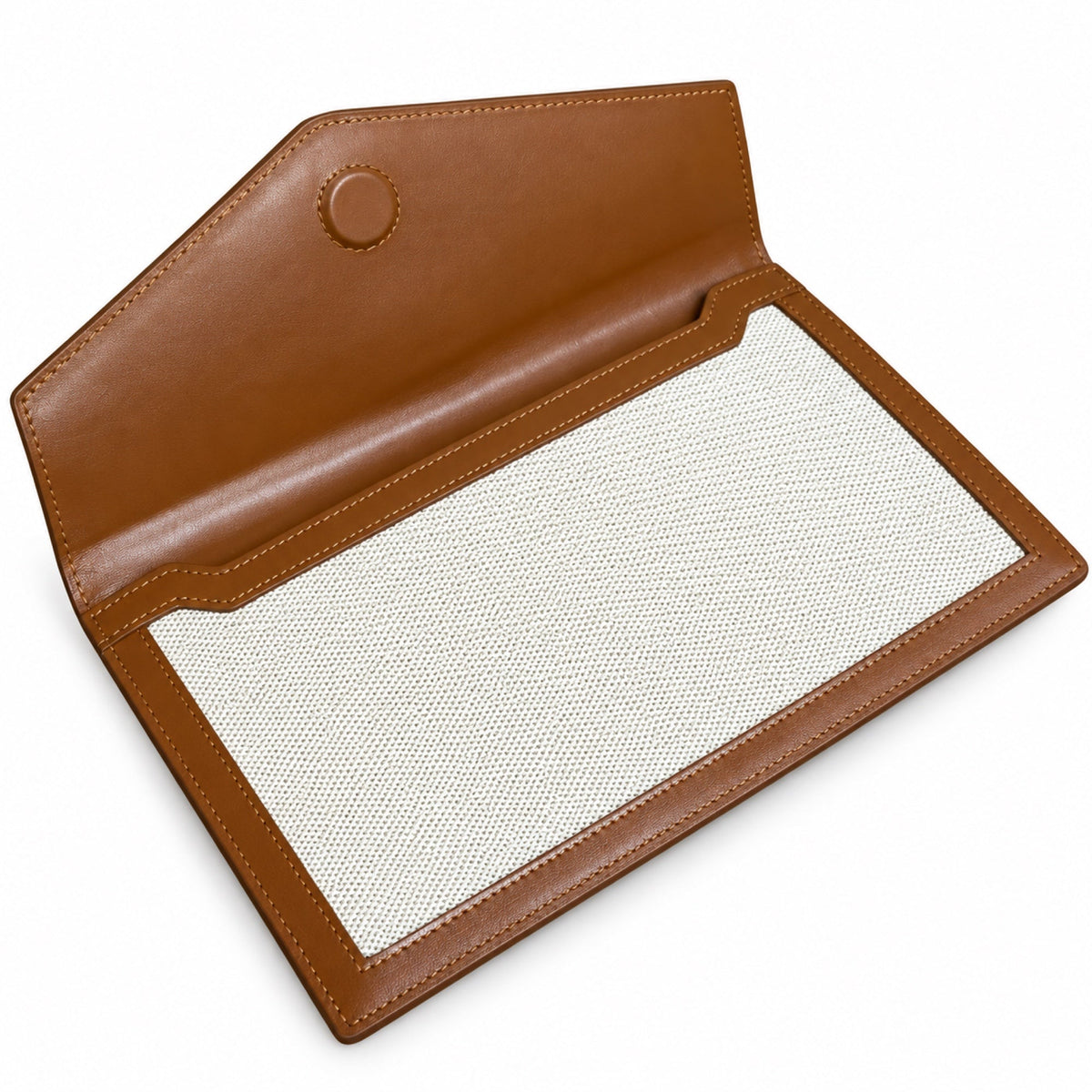 YSL Saint Laurent Cassandre Envelope Clutch in Natural Linen and Tan Leather