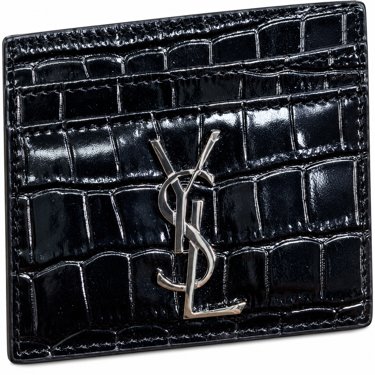 YSL Cassandre Card Holder – Black Croc Patent
