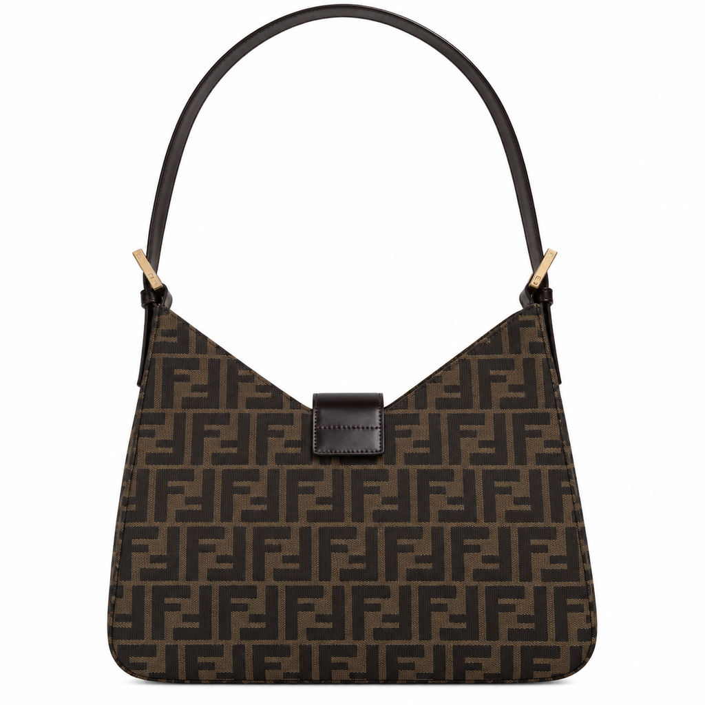 Fendi FF Shoulder Bag – Jacquard Canvas & Leather Trim, Flap Closure, 29cm