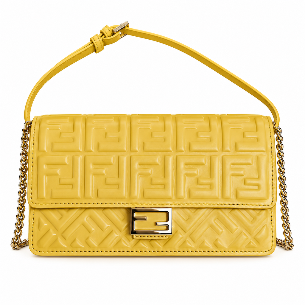 Fendi FF Small Shoulder Bag – Jacquard Canvas & Leather Trim, Flap Closure, 21cm