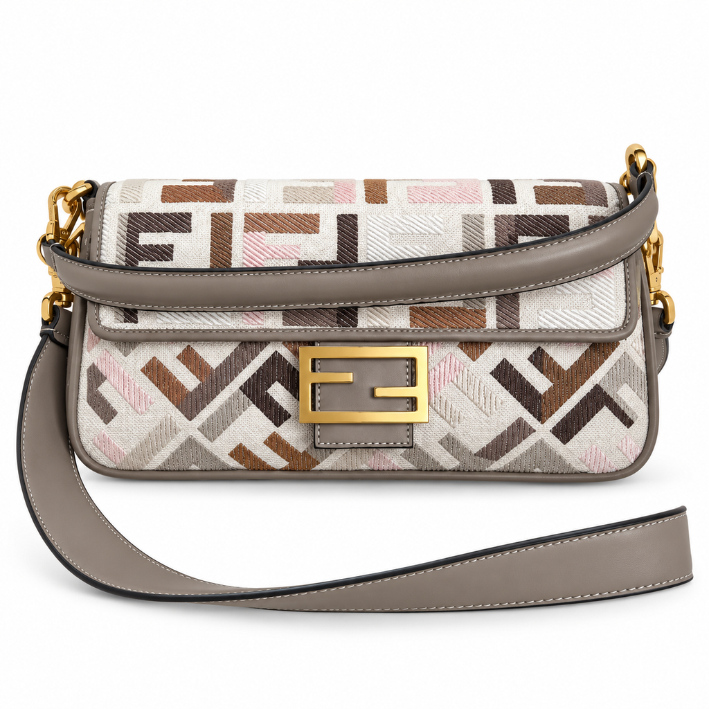 Fendi FF Shoulder Bag – Jacquard Canvas & Leather Trim, Flap Closure, 26cm